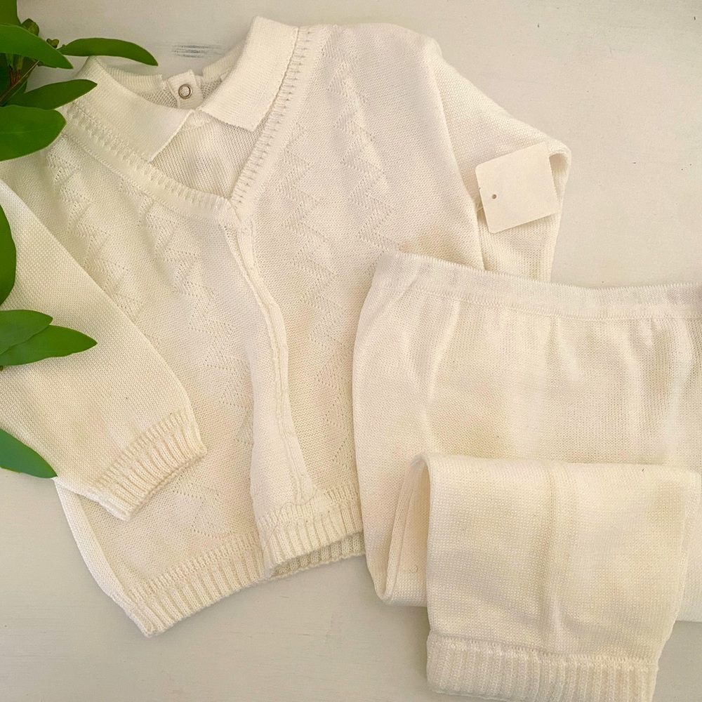 Infant Boys Knit 2 piece Off white Christening/Baptism Outfit NWT